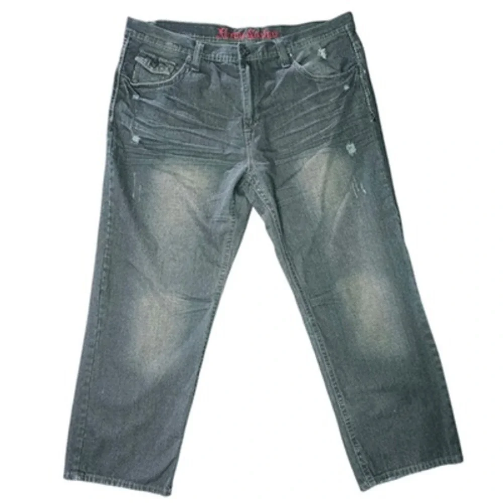 Xtreme Couture Men's W46xL32‎ Relaxed Fit Jeans Dark Gray Distressed Embroidered